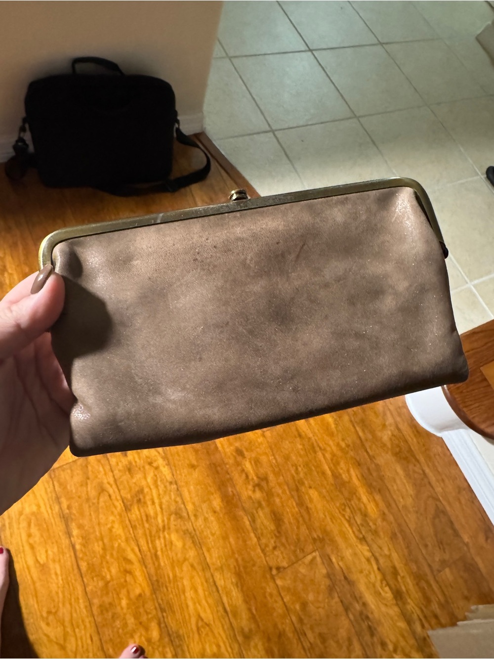 HOBO Taupe Leather Lauren Clutch Wallet